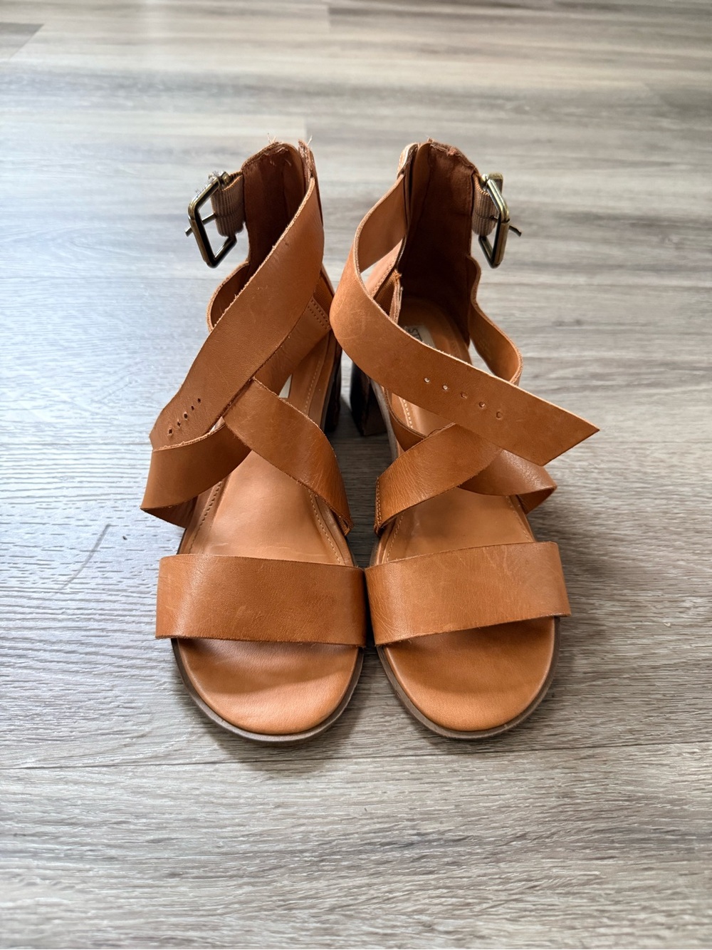 Steve Madden Cognac Strappy Block Heel Sandals